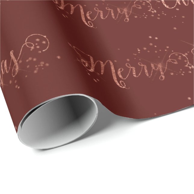 Papel De Regalo Feliz Rosa de guión navideño oro morena (Esquina del rollo)