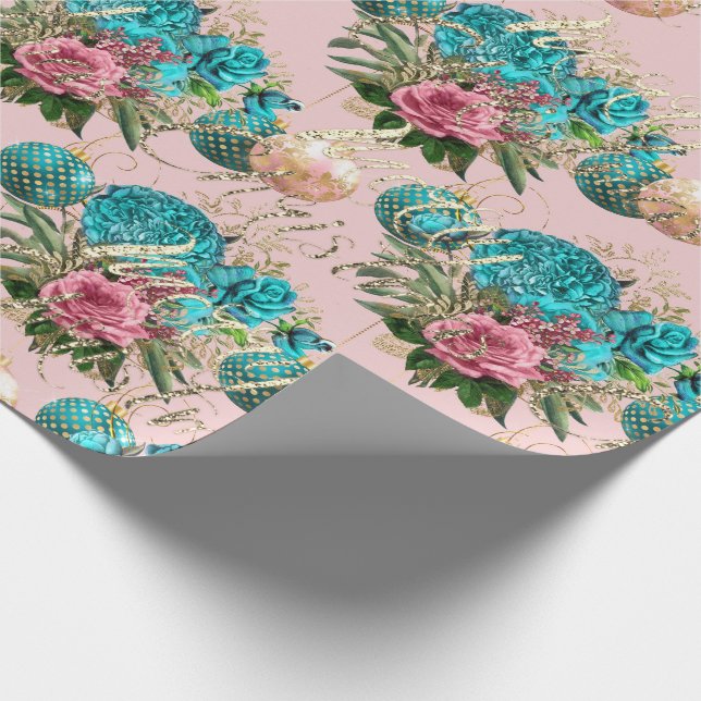 Papel De Regalo Feliz Rosa de guiones de navidad verde rosa azul d (Esquina)