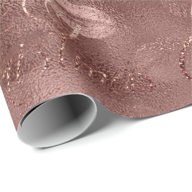 Papel De Regalo Feliz Rosa de Navidad Purpurina de oro Script Kiss (Esquina del rollo)