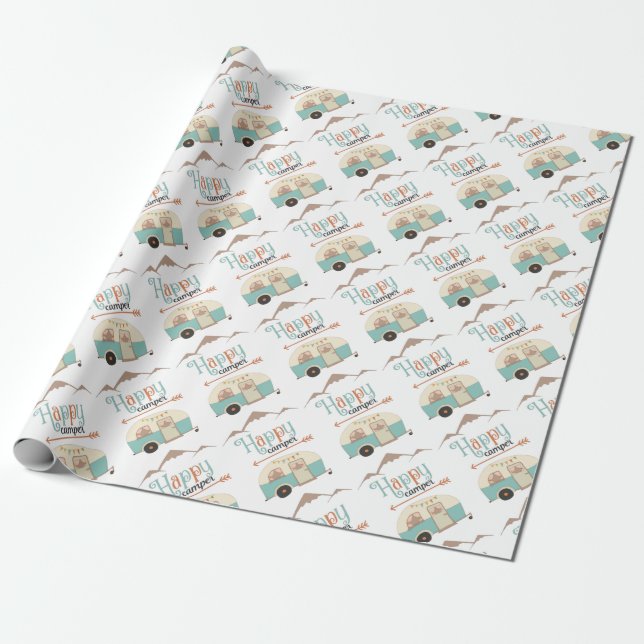 Papel De Regalo FELIZ RV CAMPER Cute Retro (Desenrollado)