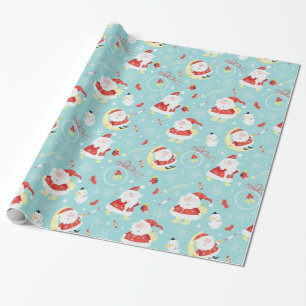 Papel De Regalo Feliz Santa y helado