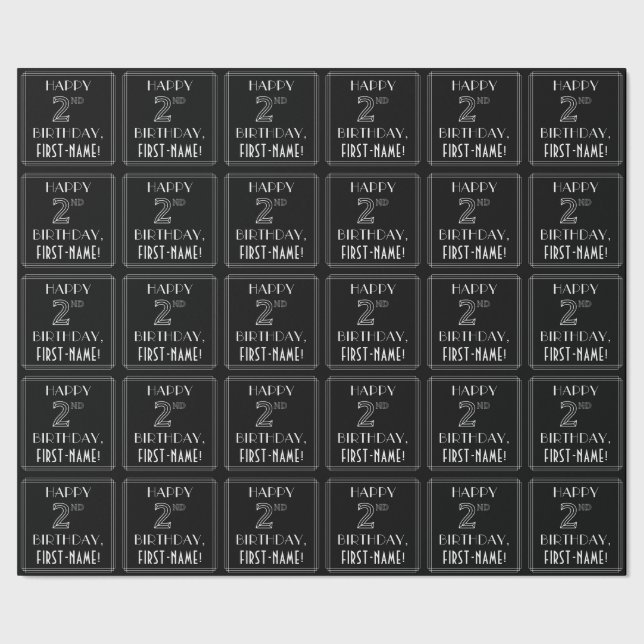 Papel De Regalo FELIZ SEGUNDO CUMPLEAÑOS; Estilo Art Decó con Nomb (Costura)