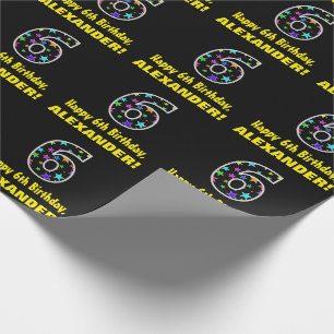 Papel De Regalo Feliz sexto cumpleaños, divertido patrón de estrel