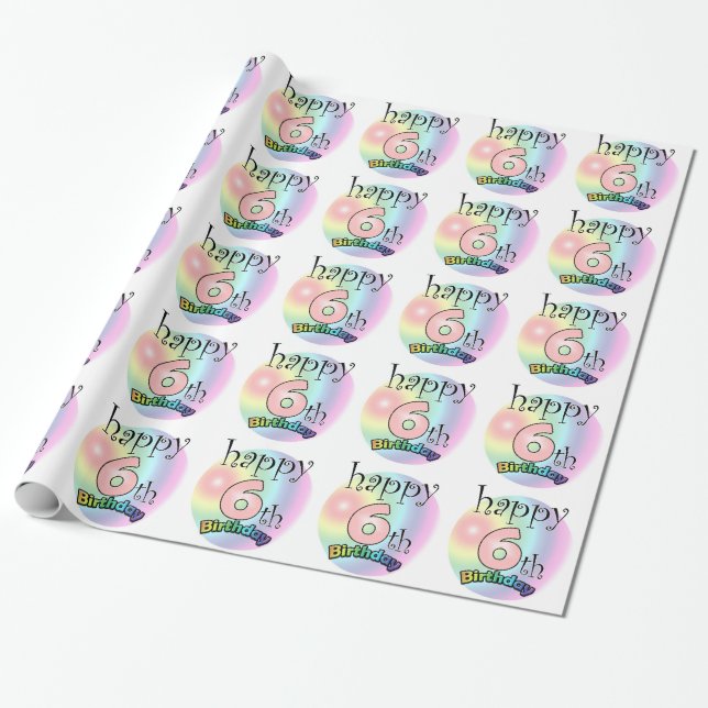 Papel De Regalo Feliz sexto cumpleaños (en reojo) (Desenrollado)