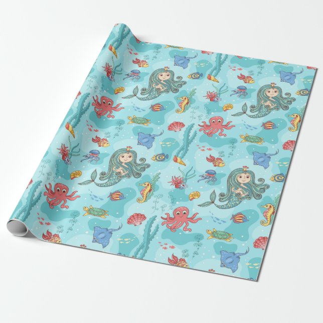 Papel De Regalo Feliz sirena (Desenrollado)