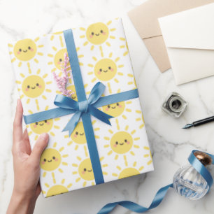 Papel De Regalo Feliz Sol Amarillo con Cara Sonriente