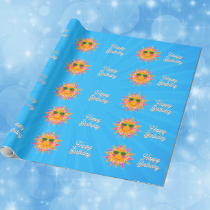 Papel De Regalo Feliz Sol Naranja Festivo Cumpleaños Rosa Amarillo