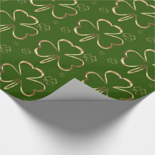Papel De Regalo Feliz St. Patrick Green y Gold Clovers Shamrock
