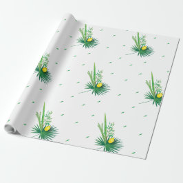 Papel De Regalo Feliz Sukkot Lulav y Etrog Cuatro Especies Acuarel