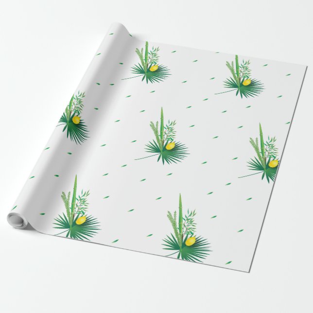 Papel De Regalo Feliz Sukkot Lulav y Etrog Cuatro Especies Acuarel (Desenrollado)