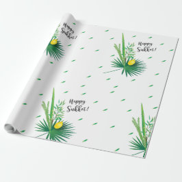 Papel De Regalo Feliz Sukkot Lulav y Etrog Cuatro Especies Acuarel