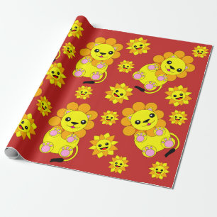 Papel De Regalo Feliz Sunshine Sunflower Lion Niños Adultos