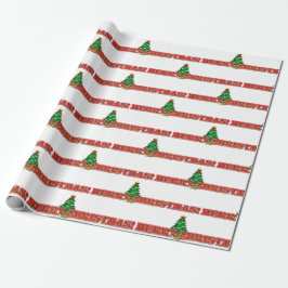 Papel De Regalo Feliz texto navideño y árbol de vacaciones moderna