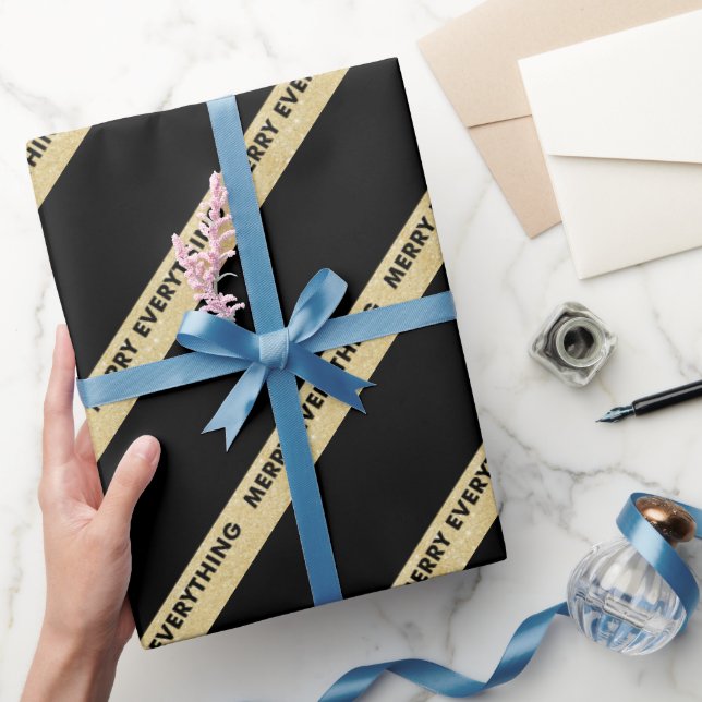 Papel De Regalo Feliz Todo Faux Gold Purpurinas Stripes Holiday (Regalar)