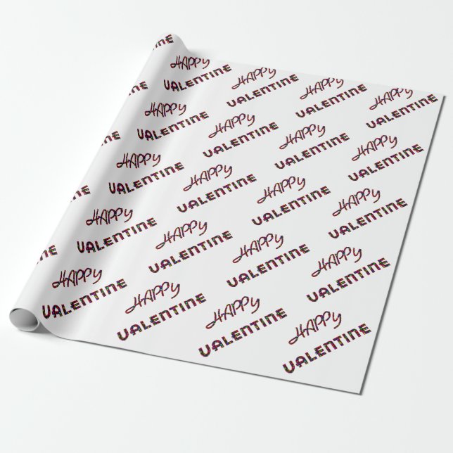 Papel De Regalo Feliz Valentine Hearts Typography Gracioso Texto (Desenrollado)