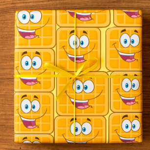 Papel De Regalo Feliz Waffle Kawaii Sonriendo Desayuno Comida
