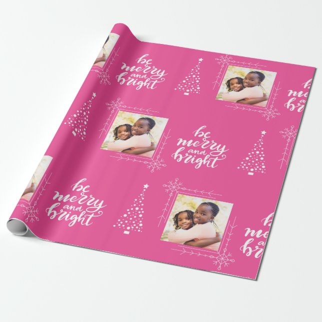 Papel De Regalo Feliz Y Brillante Con Un Navidad Rosa Fotográfico (Desenrollado)