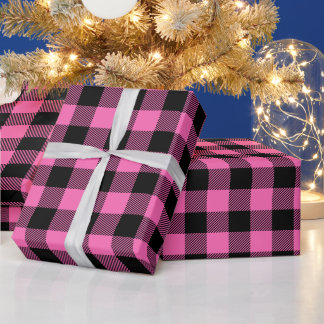 Papel De Regalo Femenino rosa caliente y cuadros de búfalo negros