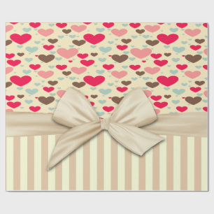 Papel De Regalo Femenino Sofisticado,Rayas,Lazo,Corazones