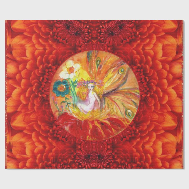 Papel De Regalo FERIA DE LAS FLORES FANTASÍA AMARILLA Roja (Superficie plana)
