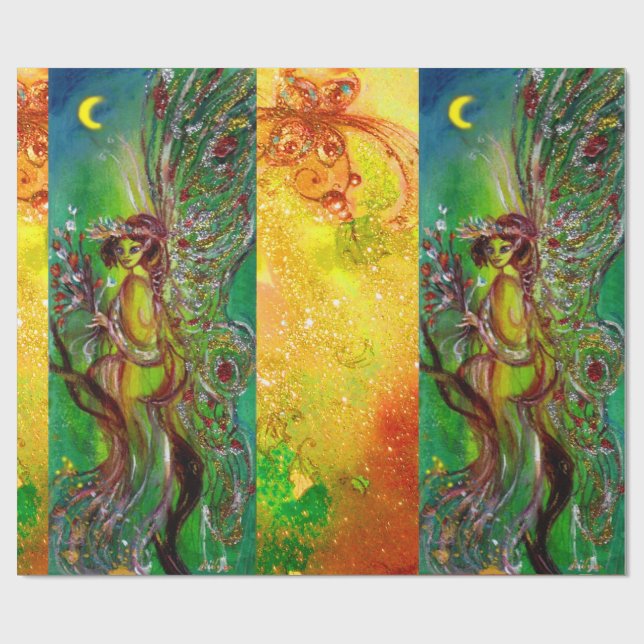 PAPEL DE REGALO FERIA DE NAVIDADES VERDES, DERRAMES DE ORO, HERRAM (Superficie plana)