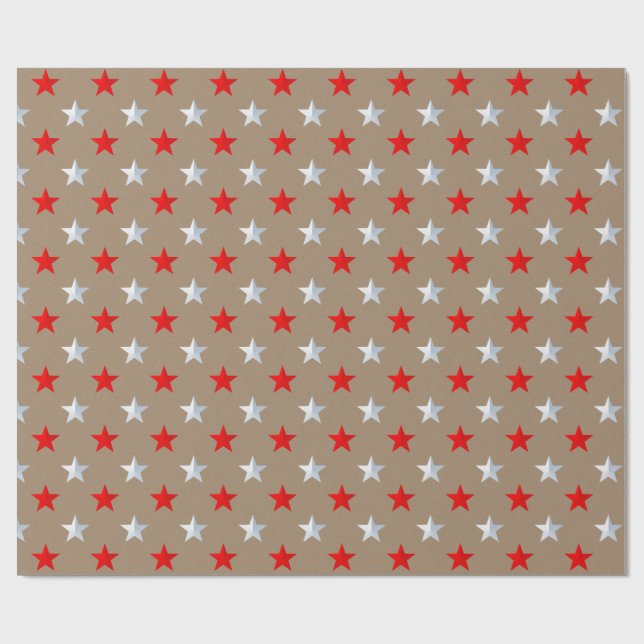 Papel De Regalo Feriado de Estrellas Rojas Rusas Kraft (Superficie plana)