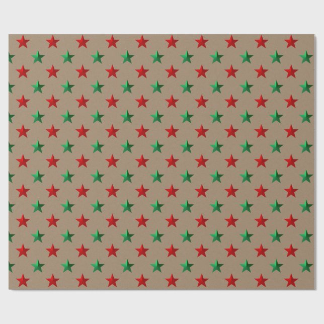 Papel De Regalo Feriado de Estrellas Verdes Rojas Rusas Kraft (Superficie plana)