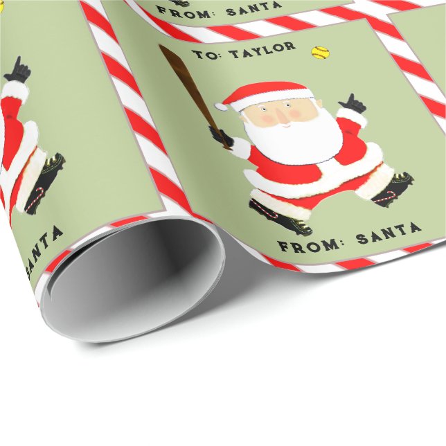 Papel De Regalo Feriado de Navidades de Softbol (Esquina del rollo)