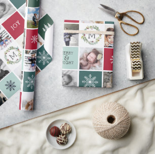 Papel De Regalo Feriado personalizado de fotografía y monograma