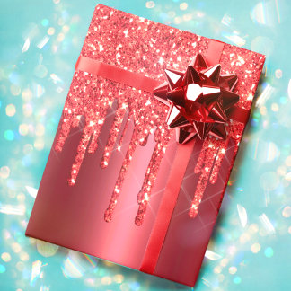 Papel De Regalo Feriado Purpurina de goteo de metal rojo para navi