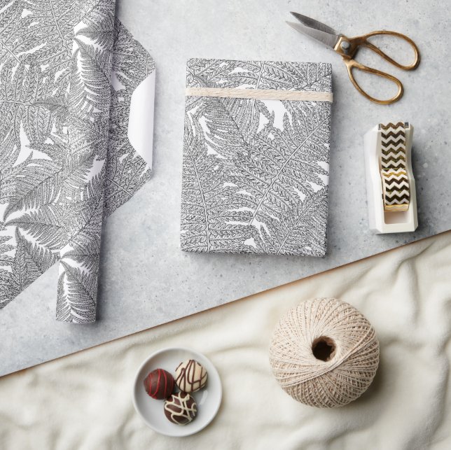 Papel De Regalo Fern en blanco y negro (Artesanía)