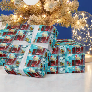 Papel De Regalo Ferret Mascota blanco en Santa Hat