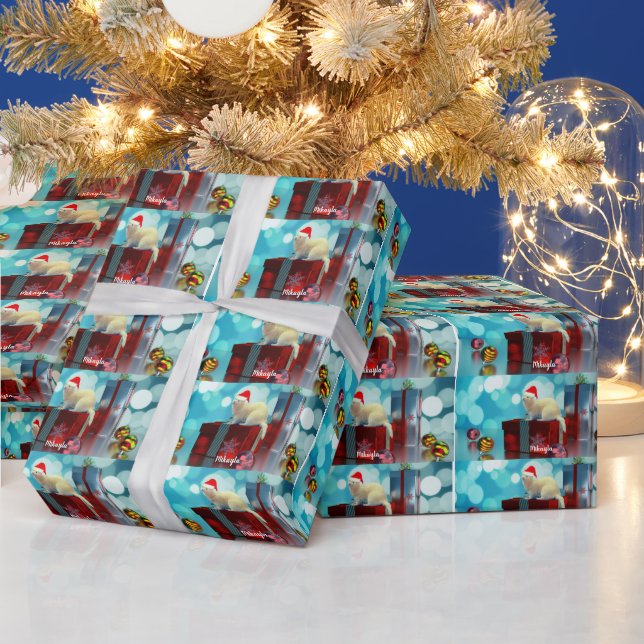 Papel De Regalo Ferret Mascota blanco en Santa Hat  (Vacaciones)