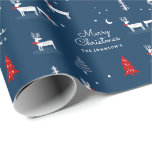 Papel De Regalo Ferry Christmas Winter Woodland Personalized Wrap<br><div class="desc">Este patrón Navidad de bosque de invierno es una bonita escena ilustrada de ciervos y árboles sobre un fondo azul marino con una plantilla de texto para personalizar con el nombre o apellido de su ser querido.</div>