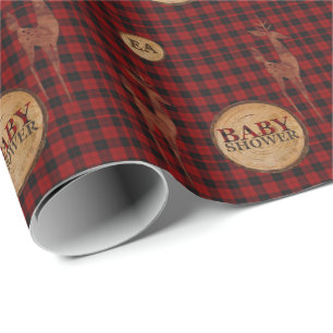 Papel De Regalo Festejo de bebé a cuadros Búfalo Rústico Iniciales