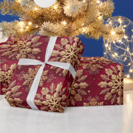 Papel De Regalo Festiva Navidad Copo de Nieve Dorado