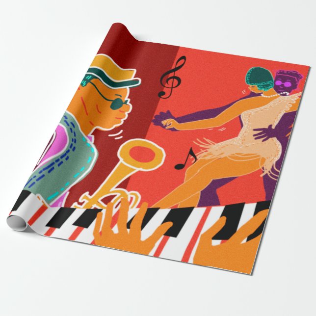Papel De Regalo Festival de música de contraste retro (Desenrollado)