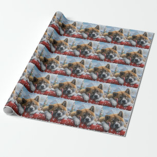 Papel De Regalo Festival de Navidades de Perro Akita
