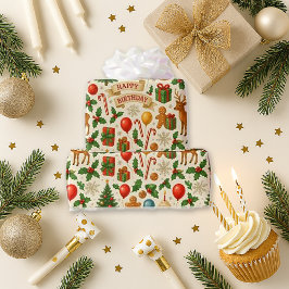 Papel De Regalo Festive Birthday Christmas