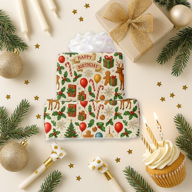 Papel De Regalo Festive Birthday Christmas (Subido por el creador)