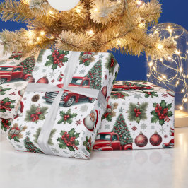 Papel De Regalo Festive Christmas Red Truck Pattern