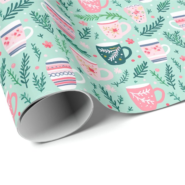Papel De Regalo Festive Cozy Cups Holiday Christmas (Esquina del rollo)