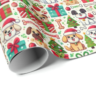 Papel De Regalo Festive Dog Christmas Wrapping Paper