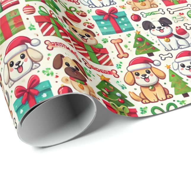 Papel De Regalo Festive Dog Christmas Wrapping Paper (Esquina del rollo)