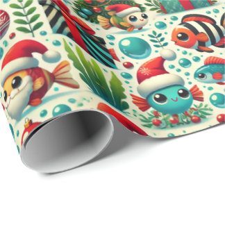 Papel De Regalo Festive Fish Christmas Wrapping Paper