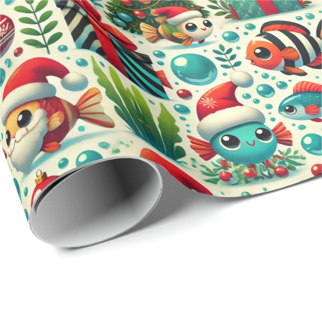 Papel De Regalo Festive Fish Christmas Wrapping Paper (Esquina del rollo)
