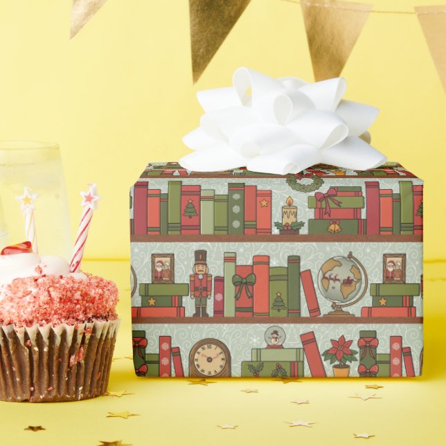 Papel De Regalo Festive Hand Drawn Bookshelf - Wrapping Paper Roll (Fiesta de cumpleaños )