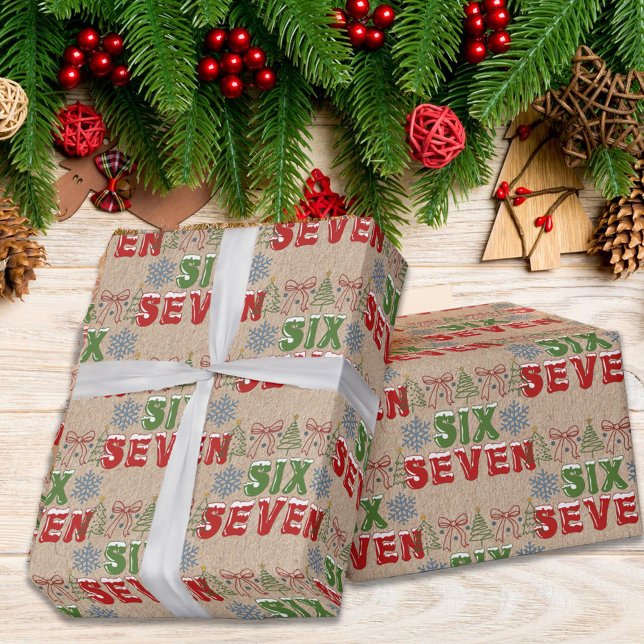 Papel De Regalo Festive Meme "Six Seven" 6,7 Xmas Trees Kraft  (Subido por el creador)