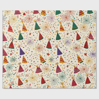 Papel De Regalo Festive Party Hats & Fireworks Seamless Pattern 