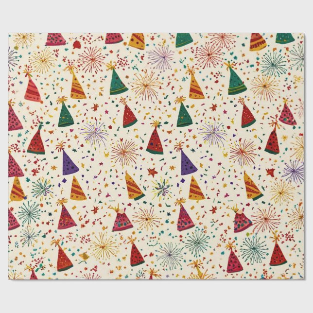 Papel De Regalo Festive Party Hats & Fireworks Seamless Pattern  (Superficie plana)